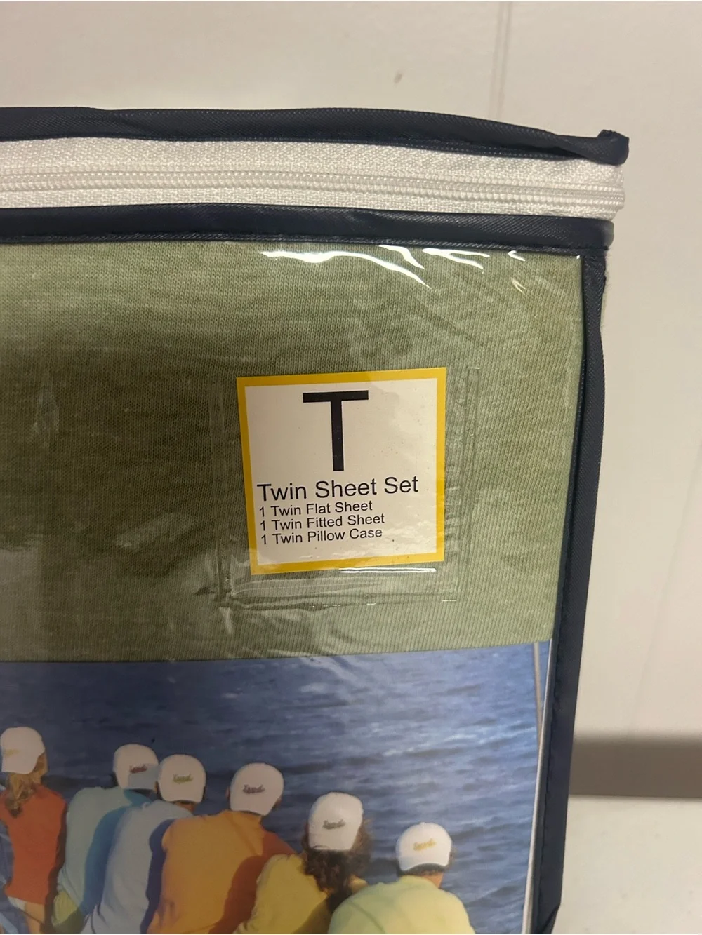 Izod Twin Sheet Set in Olive Green with Navy Trim